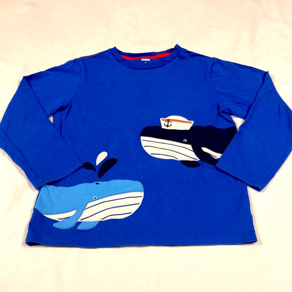 Gymboree boys blue long sleeve embroidered whales shirt size 8